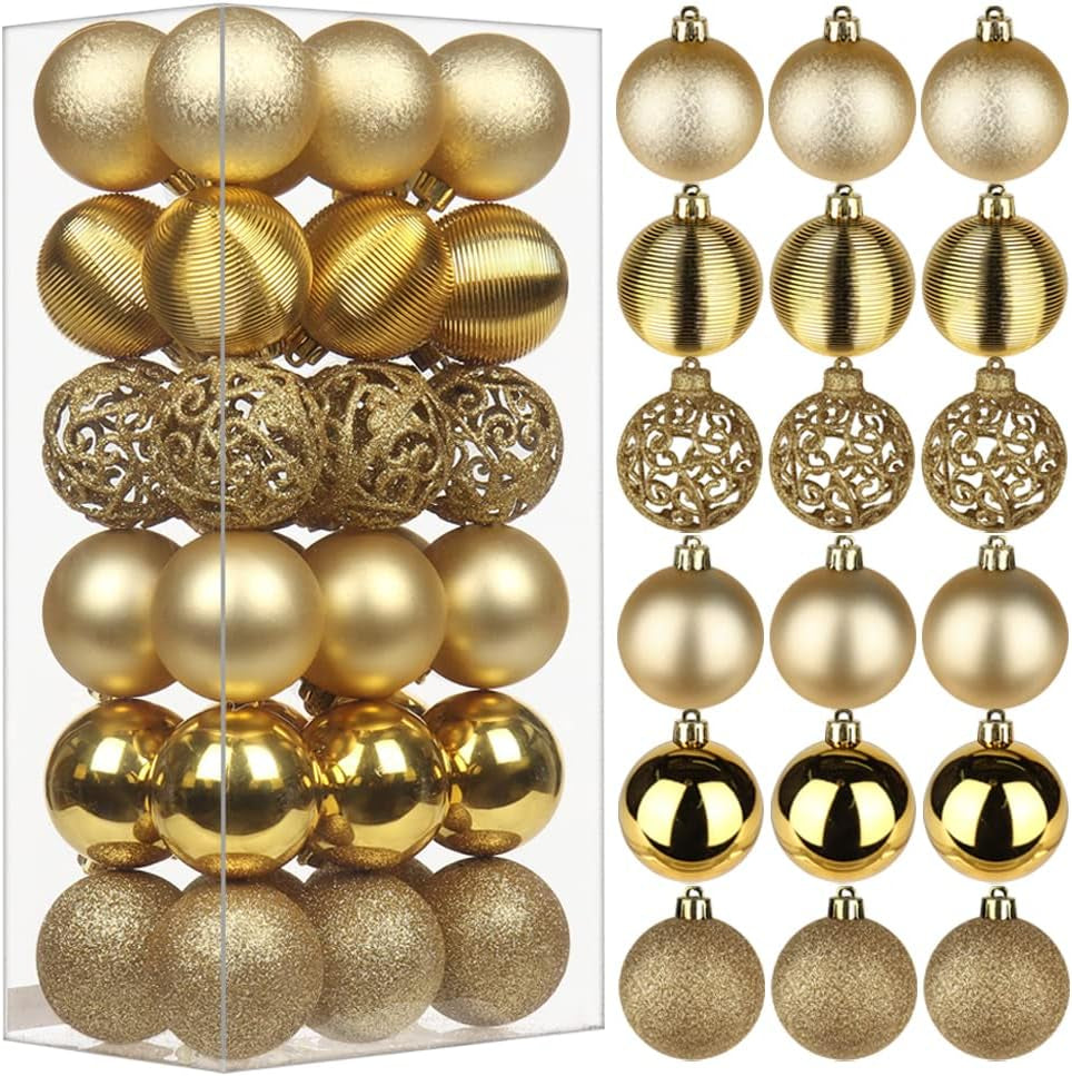 3.14" Christmas Ball Ornaments 16 Pcs Christmas Tree Decorations Set Shatterproof Large Gold Christmas Ornaments Balls with Hanging Loop for Holiday Party Wreath Tabletop Xmas Tree Decor