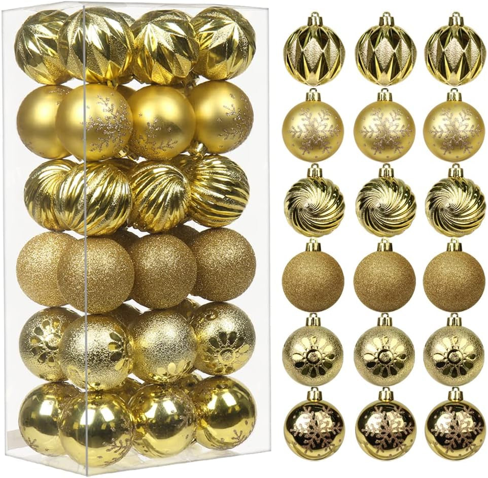 3.14" Christmas Ball Ornaments 16 Pcs Christmas Tree Decorations Set Shatterproof Large Gold Christmas Ornaments Balls with Hanging Loop for Holiday Party Wreath Tabletop Xmas Tree Decor